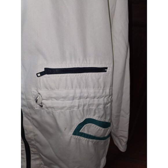 Mulberry Street Womens 2X White Hooded Jacket With Teal Accents & Zip Pockets - Picture 3 of 12